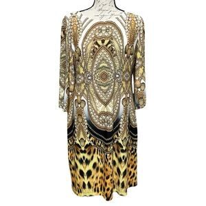 Chico’s Slinky Knit 3/4 Sleeve Shift Dress Size 1 US M Mixed Print Lined